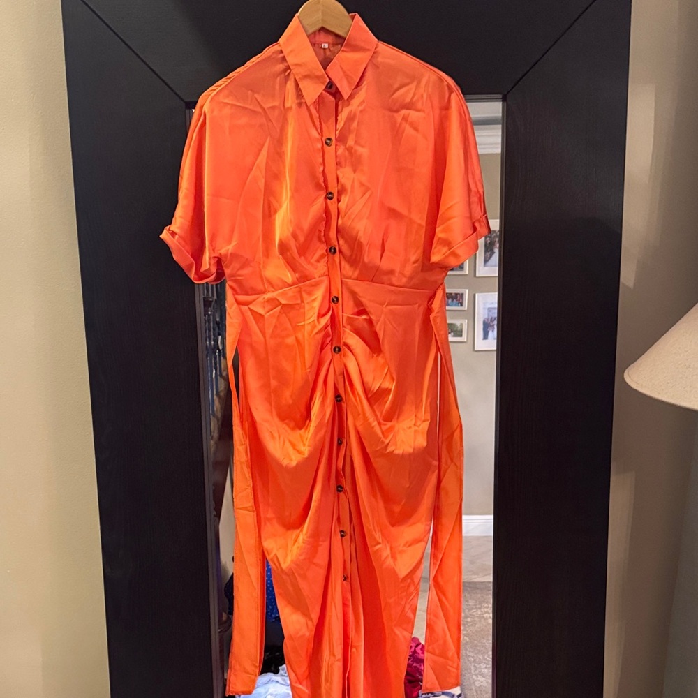 Vibrant Orange Button-Up Dress